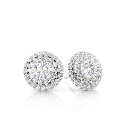 White Gold Round Moissanite Halo Earrings