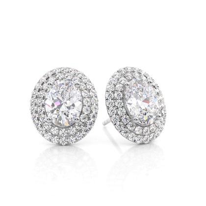 White Gold Round Moissanite Halo Earrings