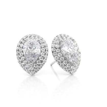 White Gold Round Moissanite Halo Earrings