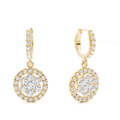 Round Yellow Gold Cluster Diamond Earrings