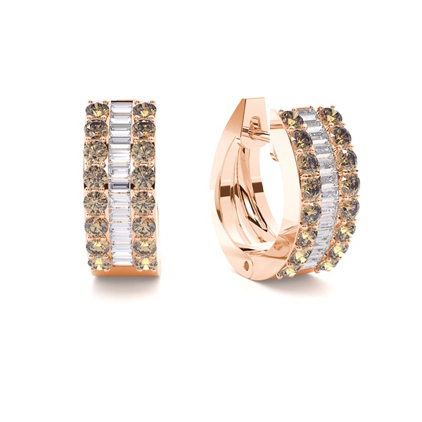 4 Prong Setting Champagne Diamond Hoop Earrings