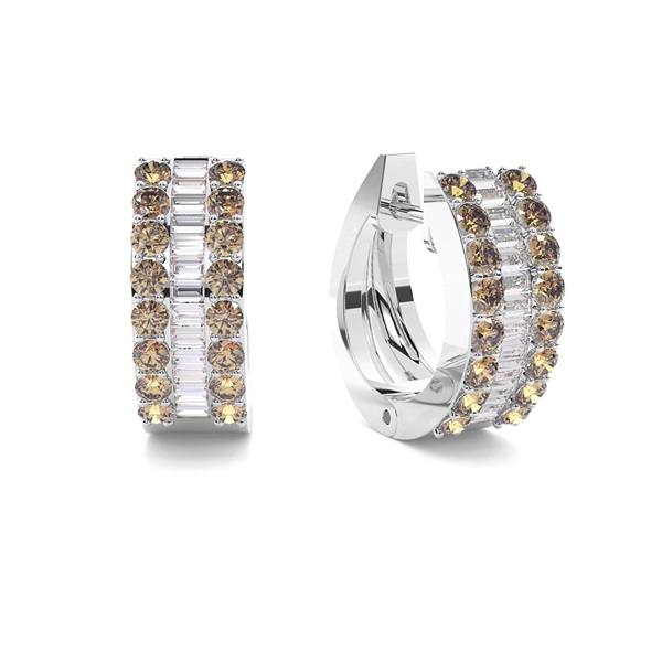4 Prong Setting Champagne Diamond Hoop Earrings