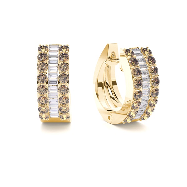 4 Prong Setting Champagne Diamond Hoop Earrings