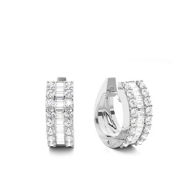 4 Prong Setting Round & Baguette Diamond Hoop Earring