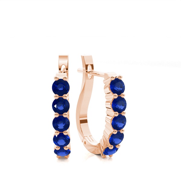 Round Blue Sapphire Hoop Earring
