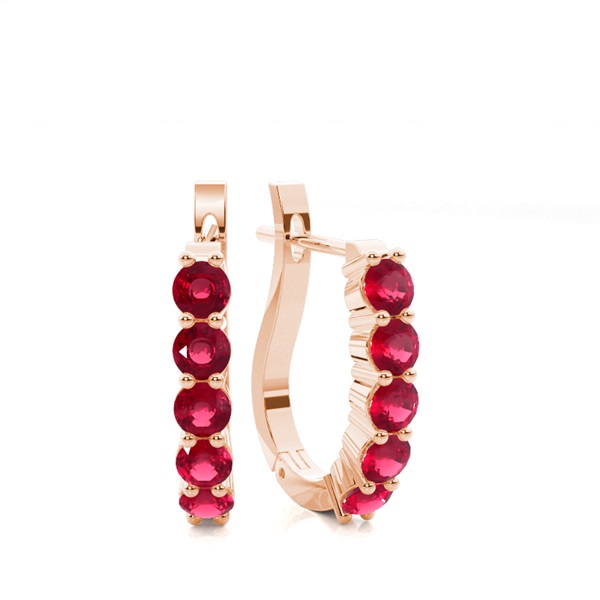 Round Ruby Hoop Earring