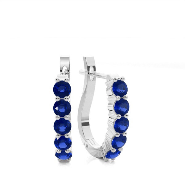 Round Blue Sapphire Hoop Earring