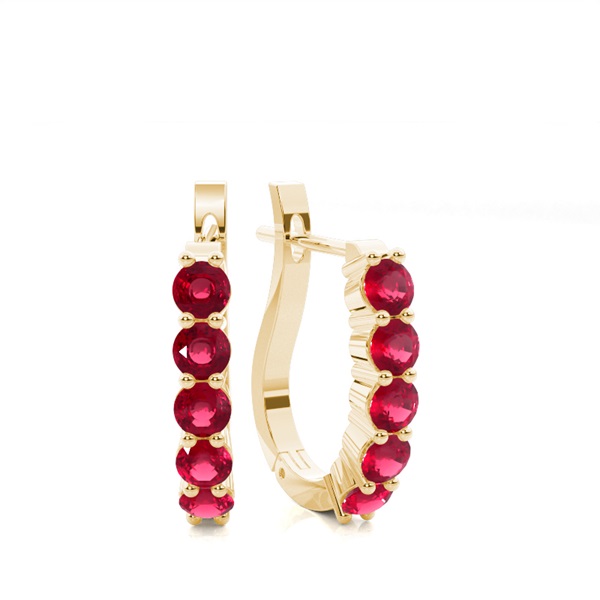Round Ruby Hoop Earring