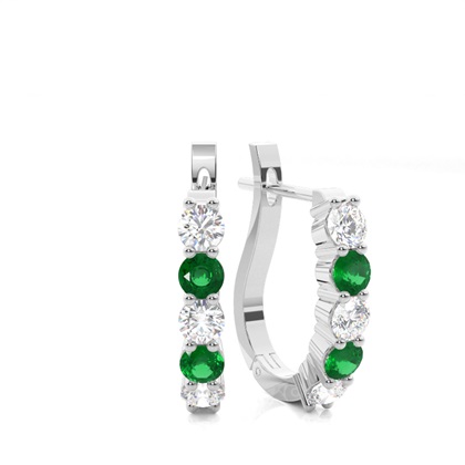 Round Diamond Emerald Hoop Earring