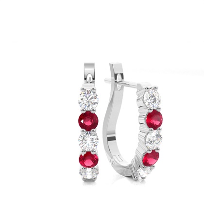 Round Ruby Diamond Hoop Earring