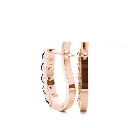 Round Blue Sapphire Hoop Earring