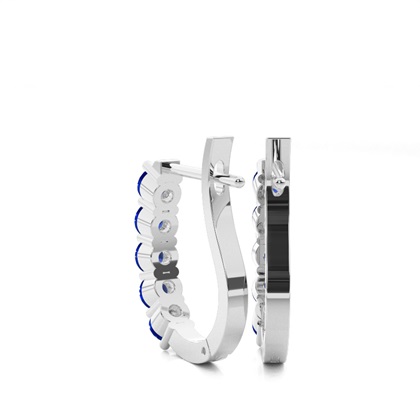 Round Blue Sapphire Hoop Earring