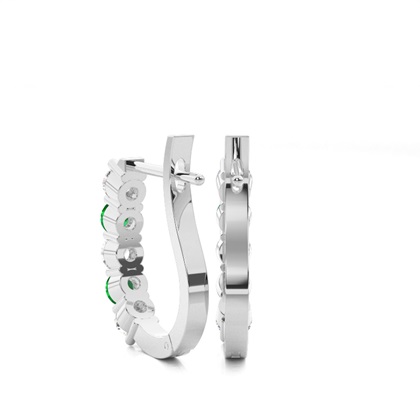 Round Diamond Emerald Hoop Earring