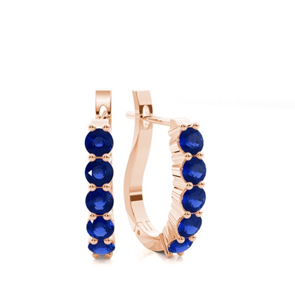 Round Blue Sapphire Hoop Earring
