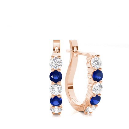 Round Diamond Blue Sapphire Hoop Earring
