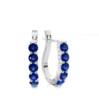 Round Blue Sapphire Hoop Earring