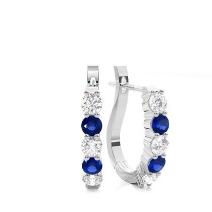 Round Diamond Blue Sapphire Hoop Earring