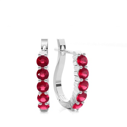 Round Ruby Hoop Earring