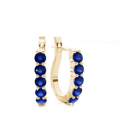 Round Blue Sapphire Hoop Earring