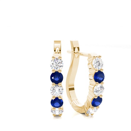 Round Diamond Blue Sapphire Hoop Earring