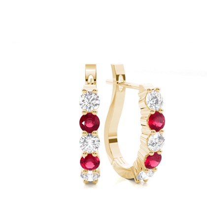 Round Ruby Diamond Hoop Earring