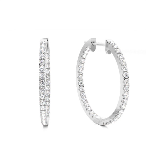 White Gold Round Diamond Hoop Earrings