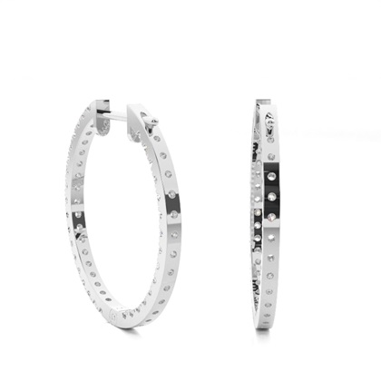 White Gold Round Diamond Hoop Earrings