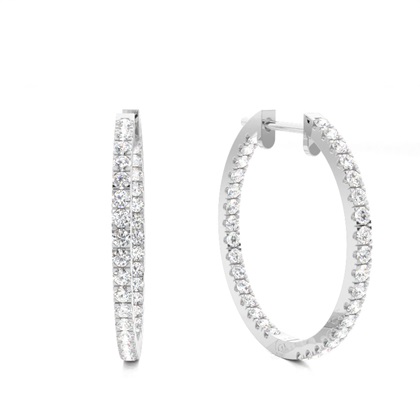 White Gold Round Diamond Hoop Earrings