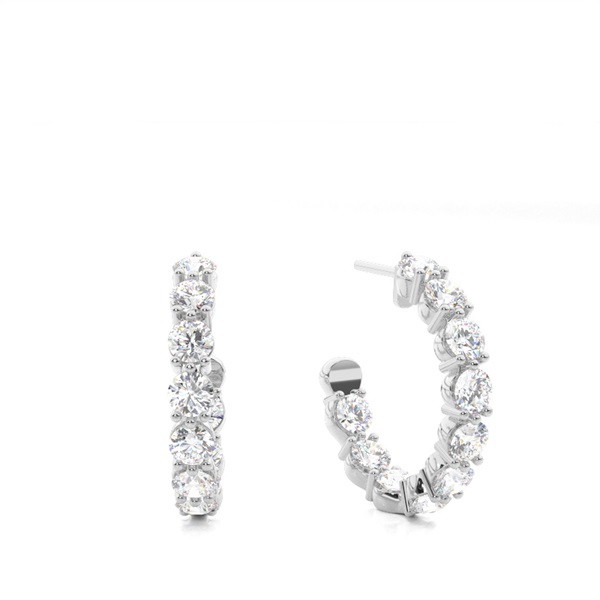 White Gold Round Diamond Hoop Earrings
