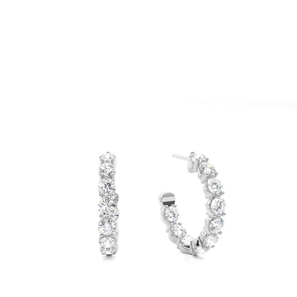 White Gold Round Diamond Hoop Earrings