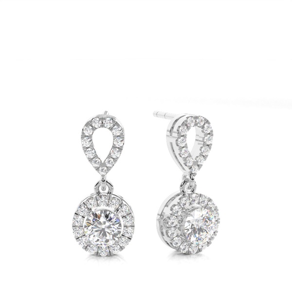 White Gold Round Diamond Halo Earrings