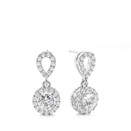 White Gold Round Diamond Halo Earrings