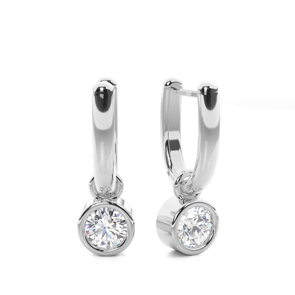 White Gold Round Diamond Drop Earrings