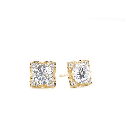 Yellow Gold Halo Diamond Earrings