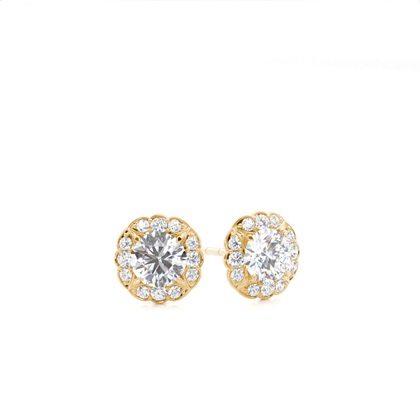 Yellow Gold Halo Diamond Earrings