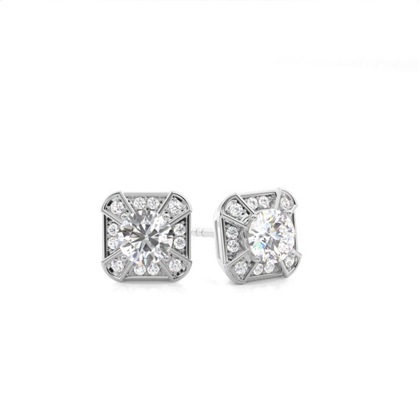 White Gold Round Diamond Halo Earring
