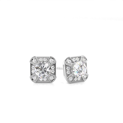 White Gold Round Diamond Halo Earring