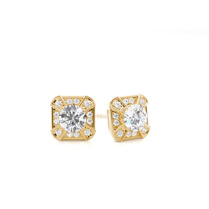 Yellow Gold Halo Diamond Earrings