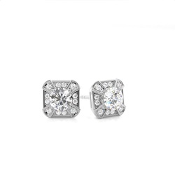 White Gold Round Diamond Halo Earring