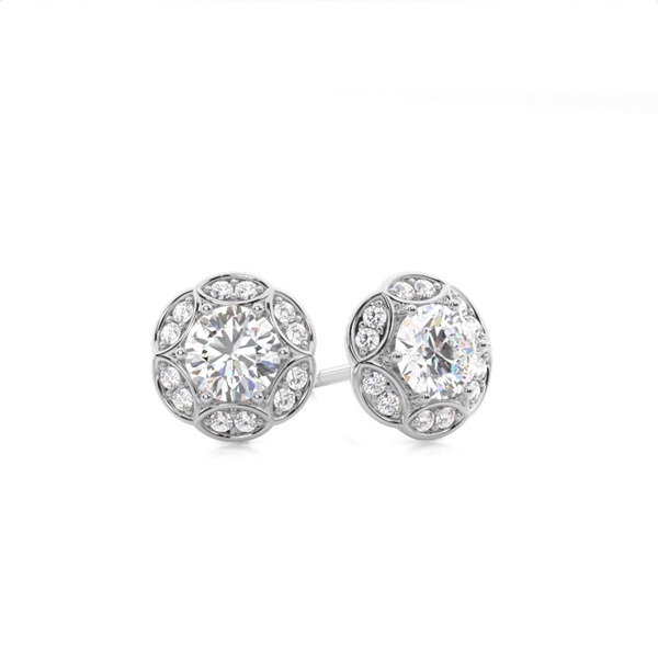 White Gold Round Diamond Halo Earring