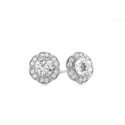 White Gold Round Diamond Halo Earring