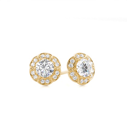 Yellow Gold Halo Diamond Earrings