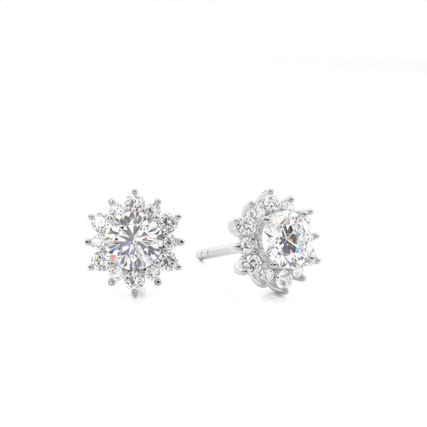 4 Prong Setting Round Diamond Cluster Earrings