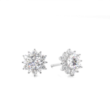 4 Prong Setting Round Diamond Cluster Earrings