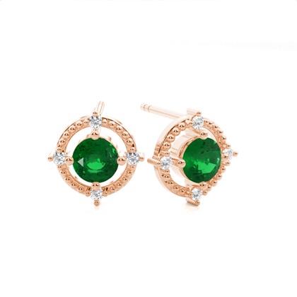 Round Rose Gold Gemstone Diamond Earrings Diamond
