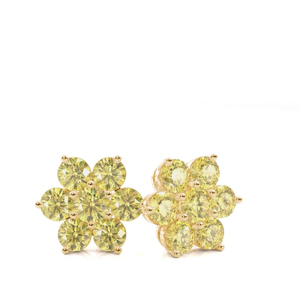 Cluster Stud Yellow Diamond  Earring