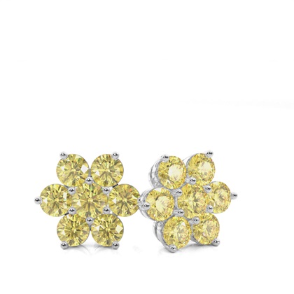 Cluster Stud Yellow Diamond  Earring