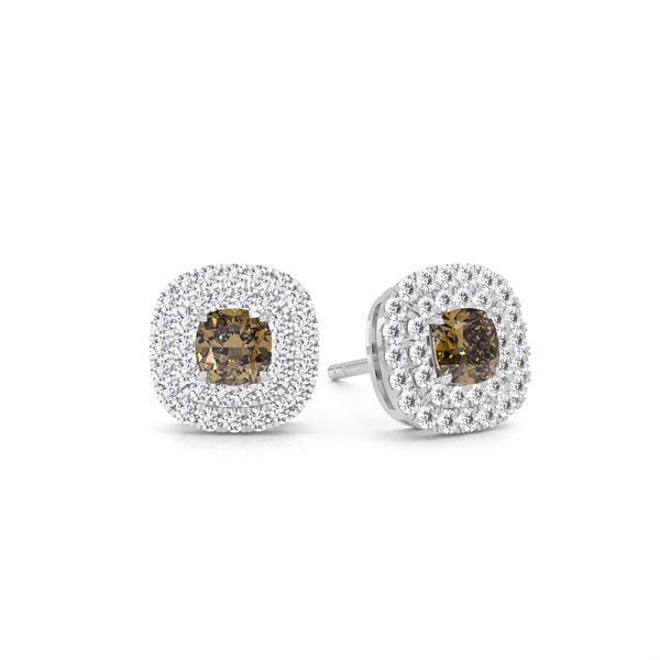 White Gold Champagne Diamond Halo Earring