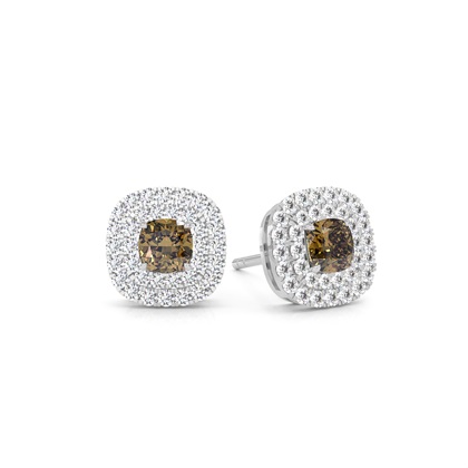 White Gold Champagne Diamond Halo Earring