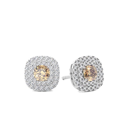 White Gold Champagne Diamond Halo Earring